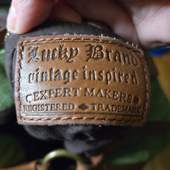 Lucky Brand Green Suede Brown Leather Trim Hobo Bucket Shoulder Bag 19"x14"x4" - Picture 11 of 13